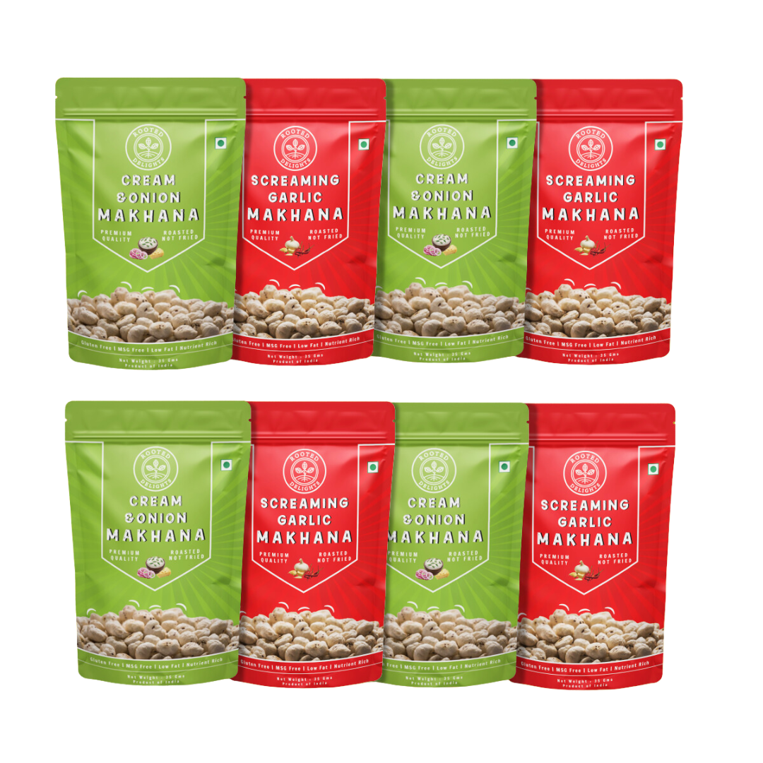 Cream and Onion & Screaming Garlic Makhana Pack of 4 Each