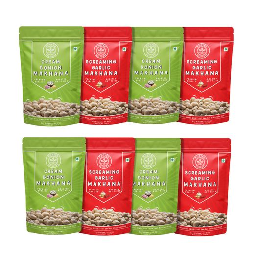 Cream and Onion & Screaming Garlic Makhana Pack of 8